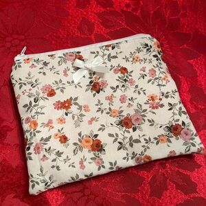 Floral Print Pouch with Bow Accent
